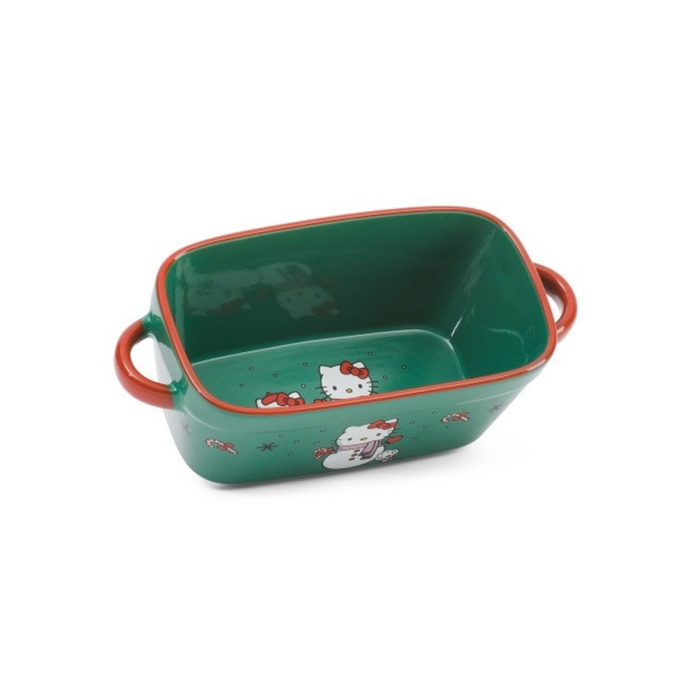 Sanrio Hello‎ Kitty Snowman Ceramic Loaf Pan Casserole Dish Green Christmas READ